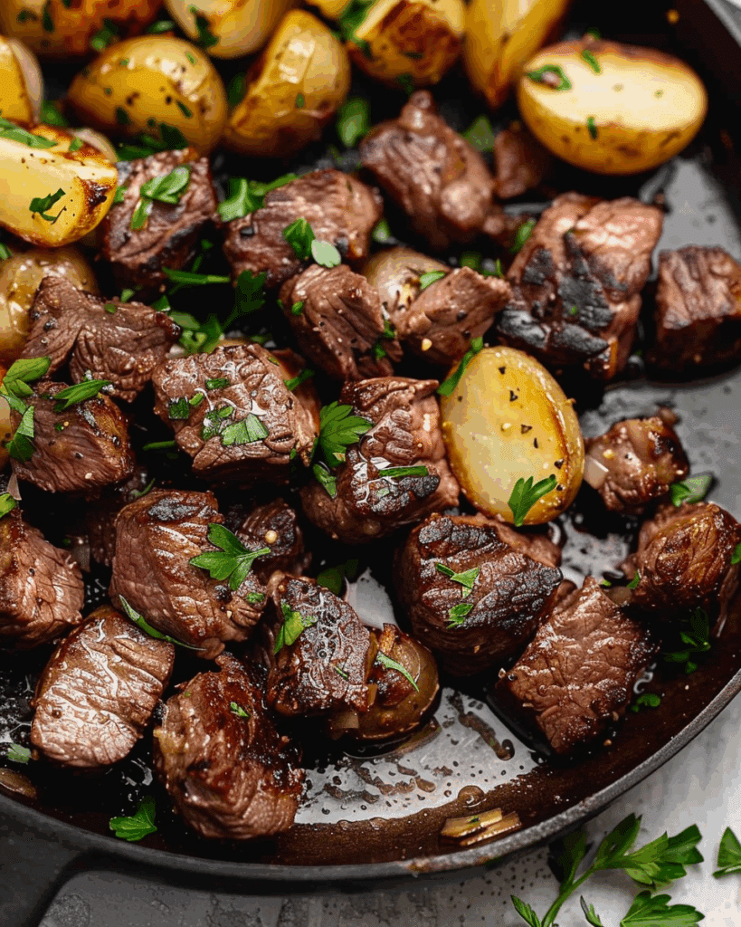 Garlic Butter Steak Bites and Potatoes