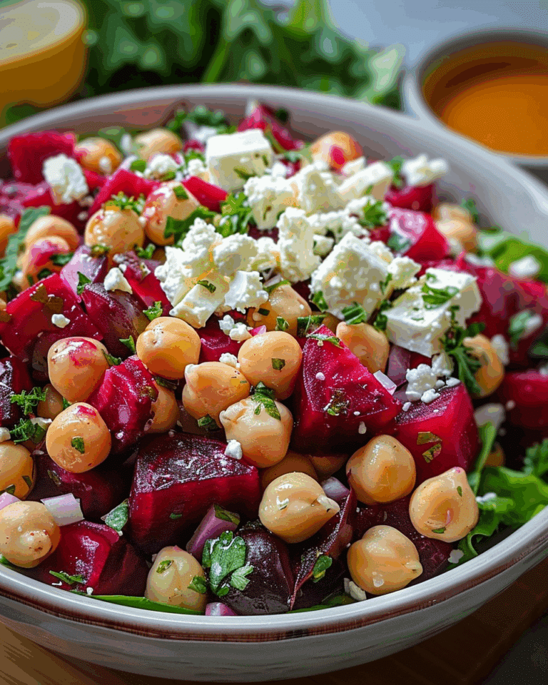 Chickpea, Beet & Feta Salad with Lemon-Garlic Vinaigrette