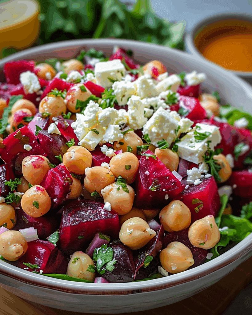 Chickpea, Beet & Feta Salad with Lemon-Garlic Vinaigrette