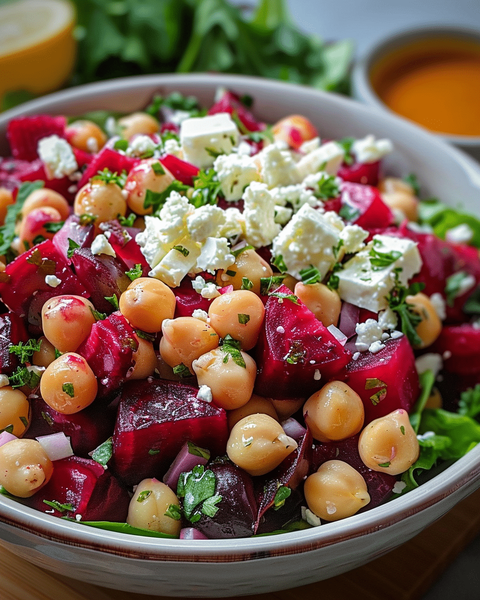 Chickpea, Beet & Feta Salad with Lemon-Garlic Vinaigrette