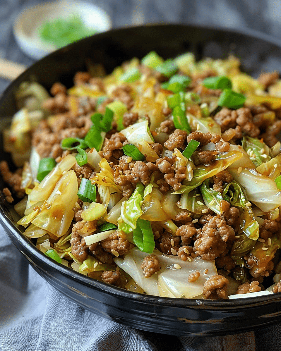 Healthy Chinese Ground Beef & Cabbage Stir Fry