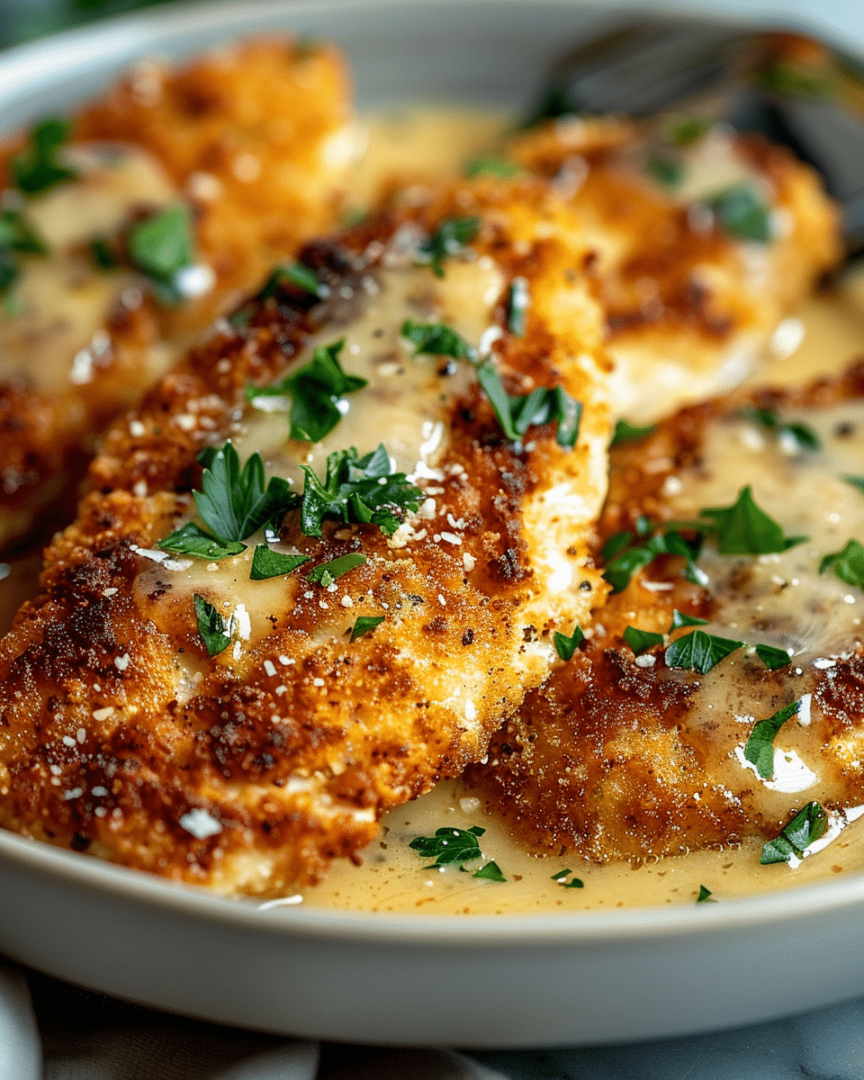 Crispy Parmesan Chicken with a Rich Garlic Sauce