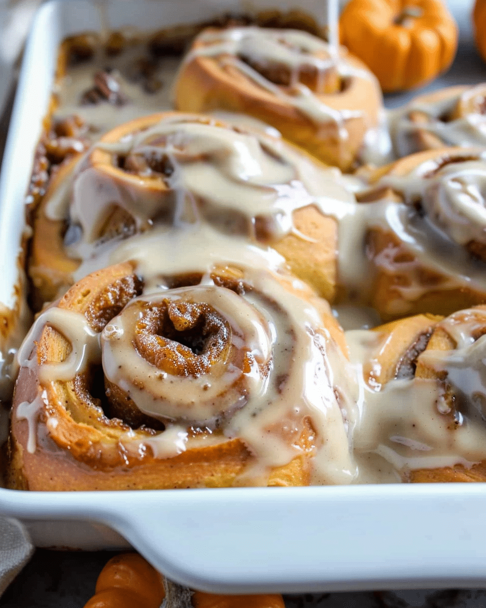 Pumpkin Cinnamon Rolls with Caramel Cream Cheese Frosting
