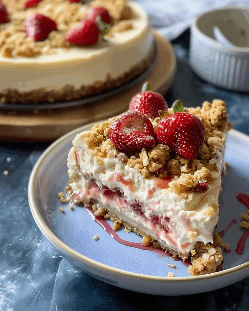 Strawberry Swirl Cheesecake with Crumble Topping