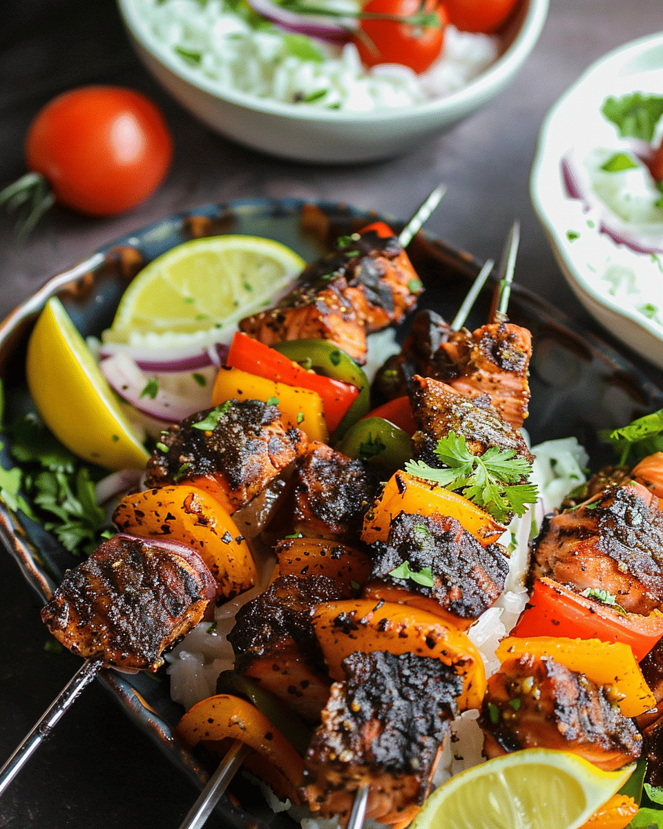 Grilled Jerk Salmon Kabobs