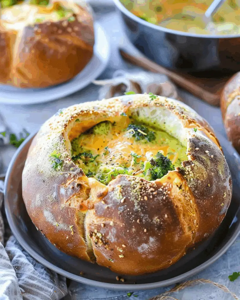 Broccoli Cheddar Soup in Bread Bowls