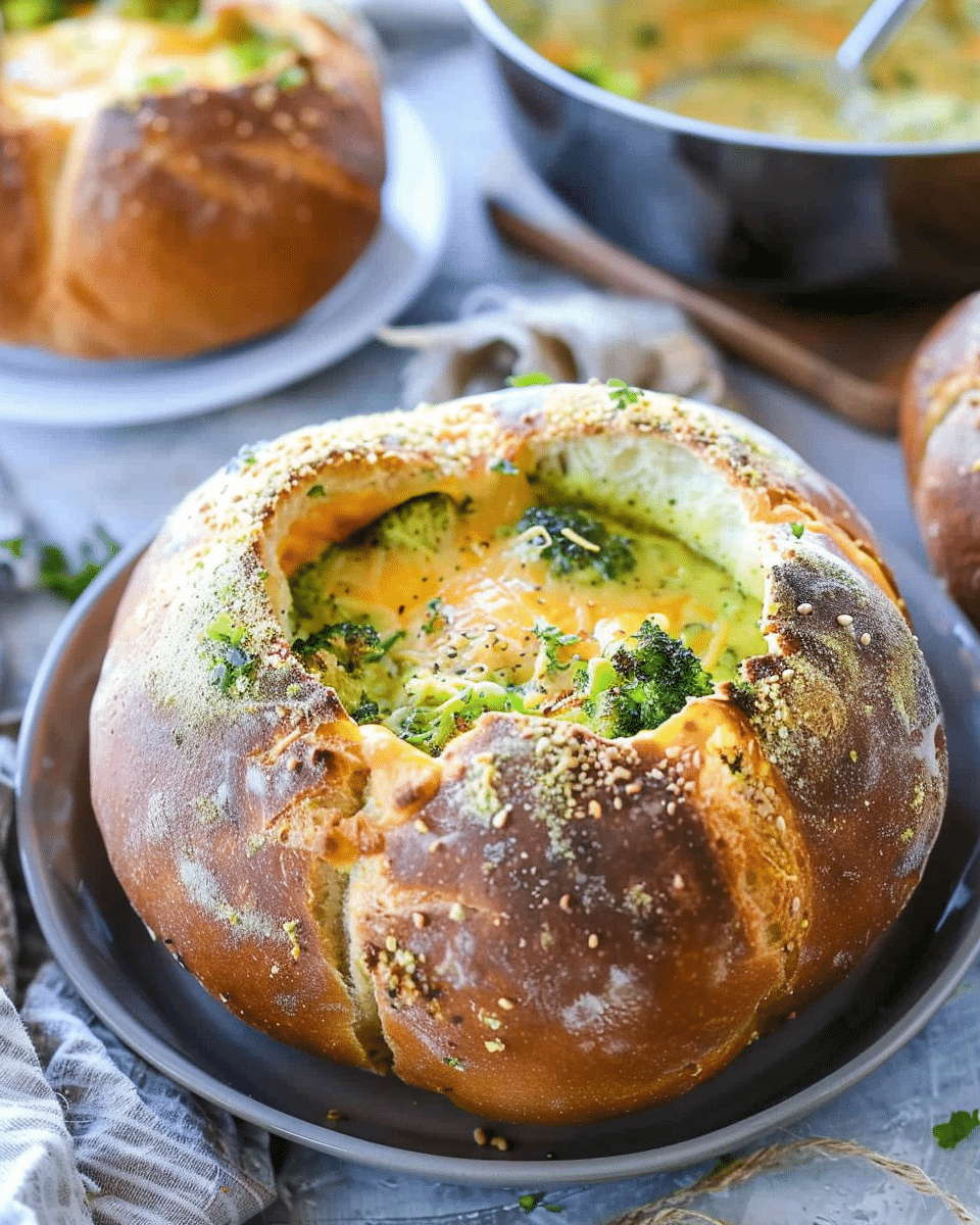 Broccoli Cheddar Soup in Bread Bowls