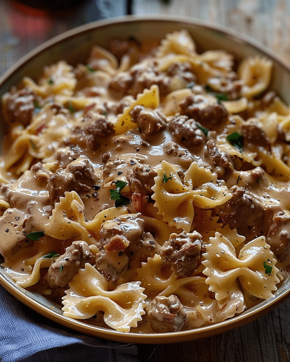 Creamy Beef and Bowtie Pasta