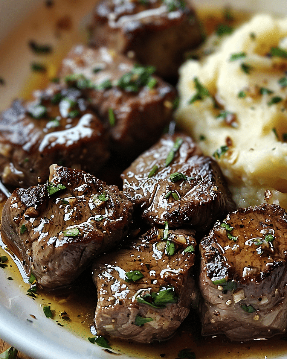 Garlic Butter Steak Bites and Mash