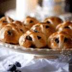 Lemon Hot Cross Buns with Dried Blueberries