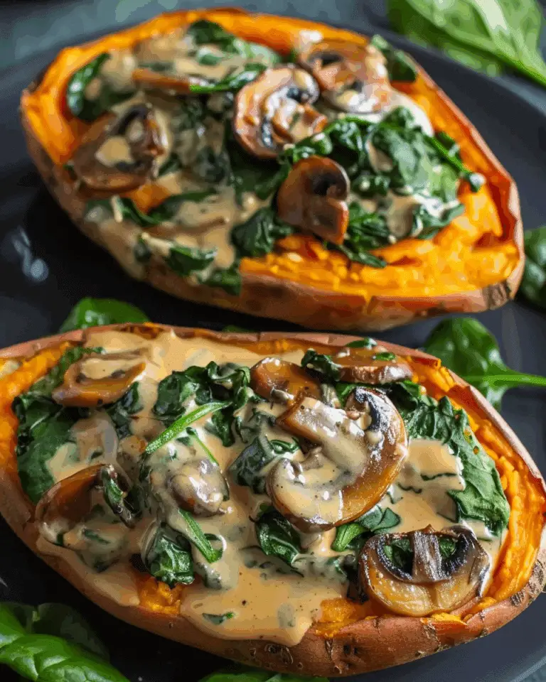Creamy Mushroom and Spinach Stuffed Sweet Potatoes
