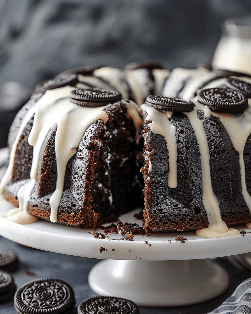 Moist Oreo Bundt Cake with Cream Cheese Glaze