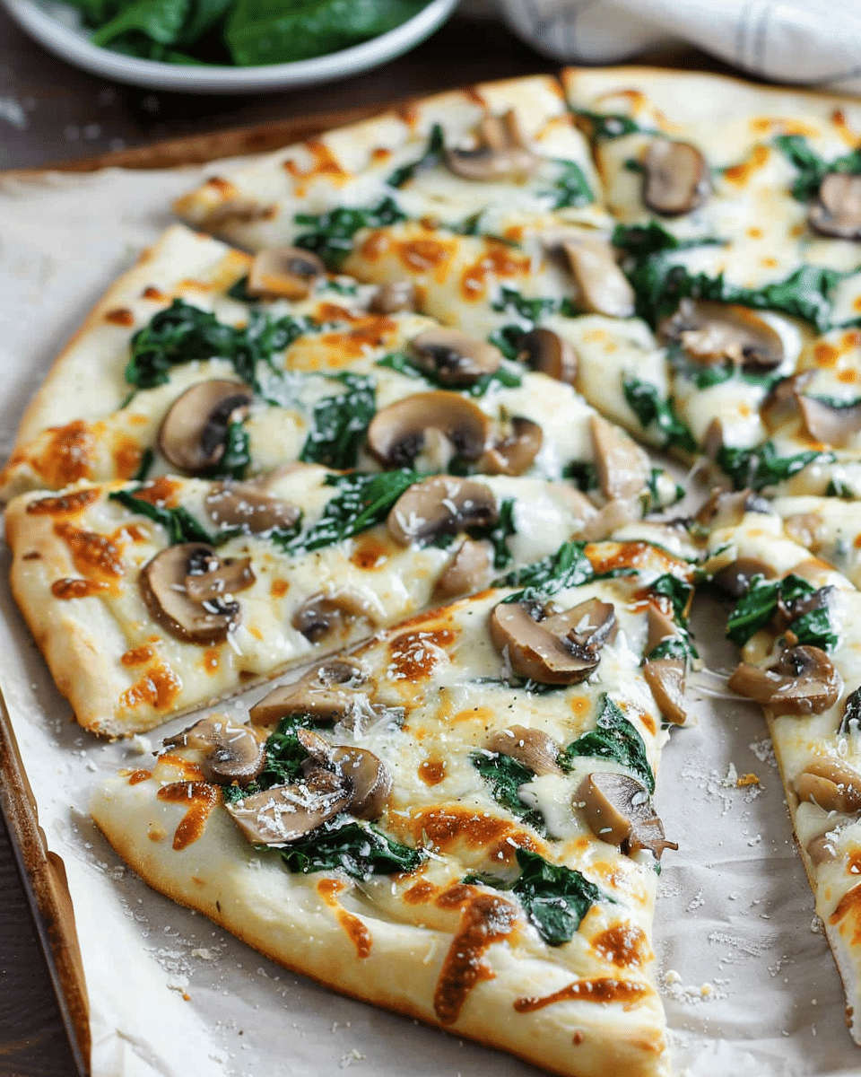 Mushroom Spinach White Pizza