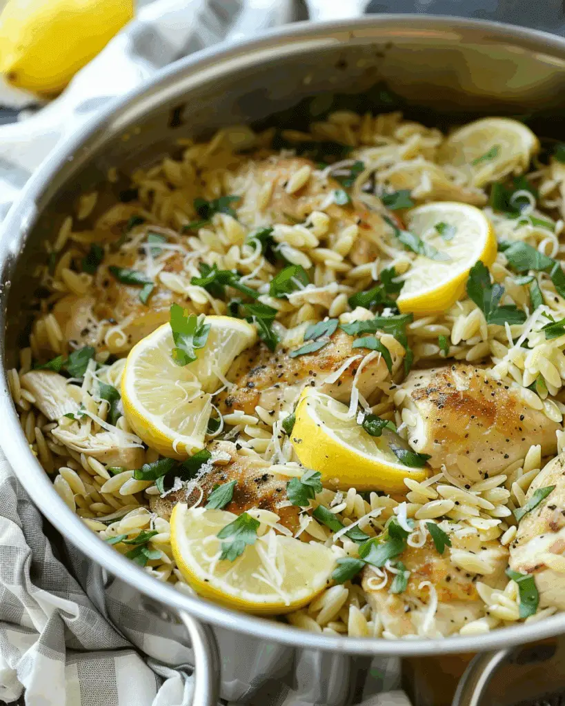One‑Pot Lemon Chicken, Spinach & Asparagus Orzo