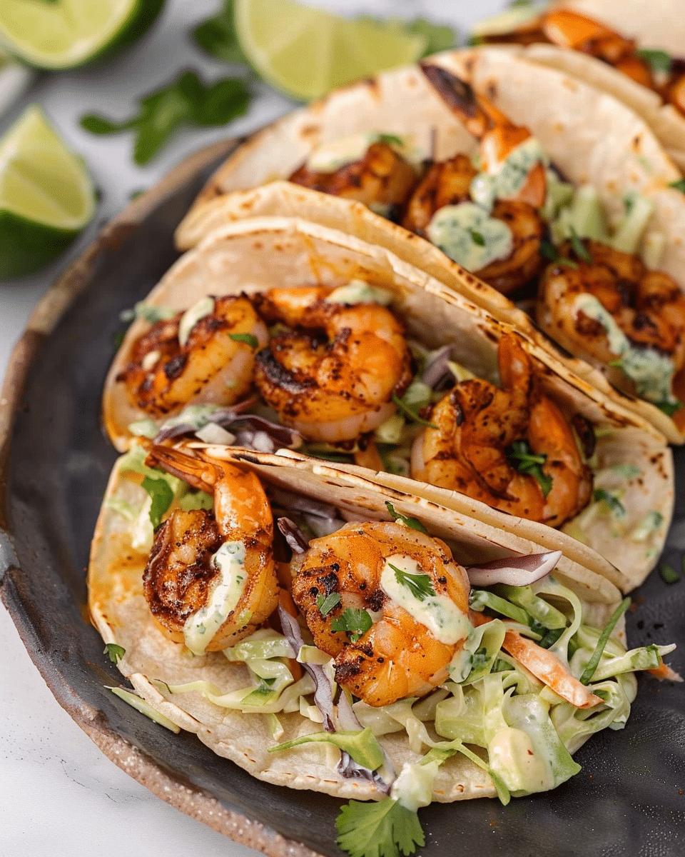 Cilantro Lime Shrimp Tacos with Creamy Slaw