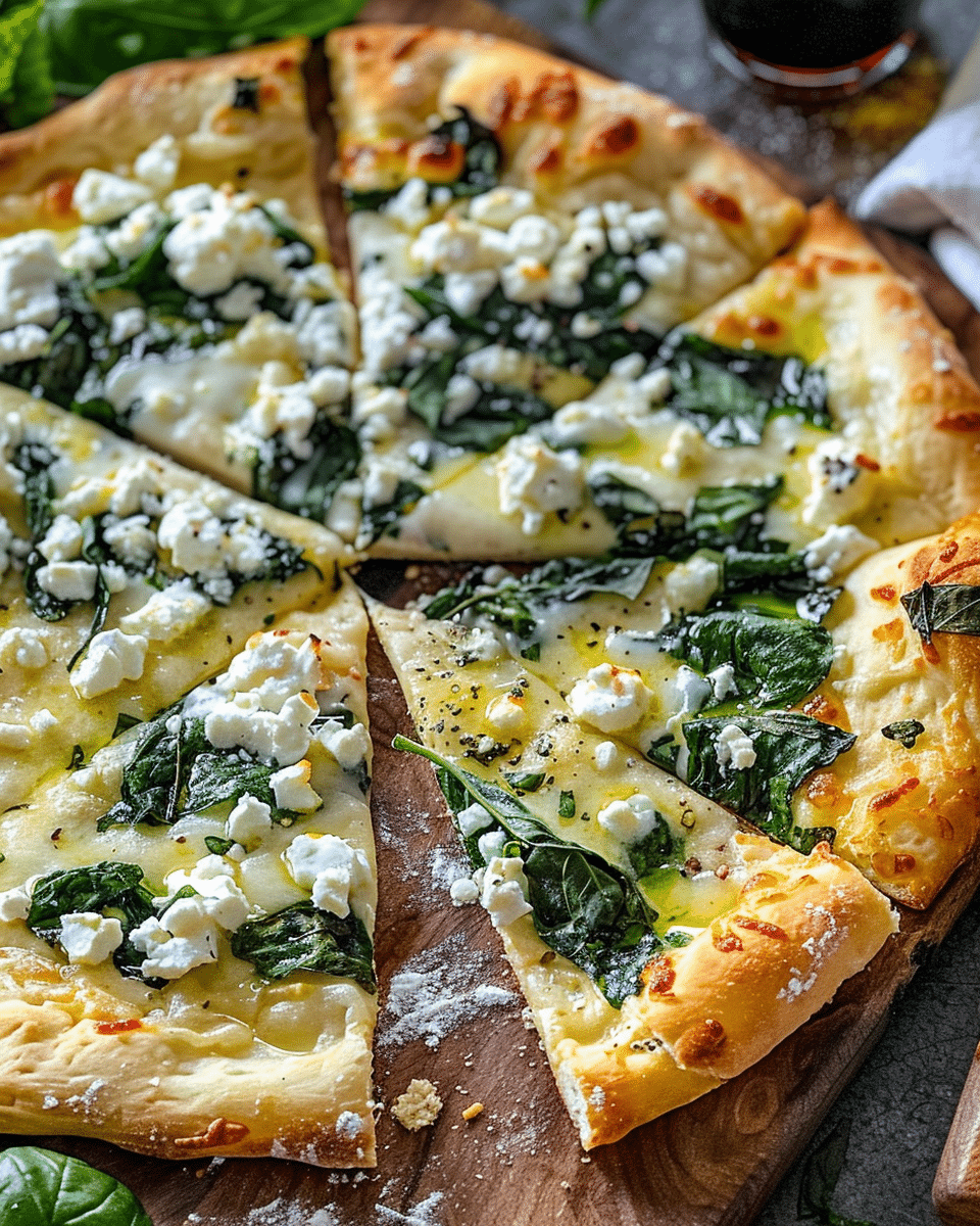 Greek Roasted Garlic Spinach White Pizza