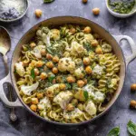 Roasted Cauliflower and Chickpea Pesto Pasta