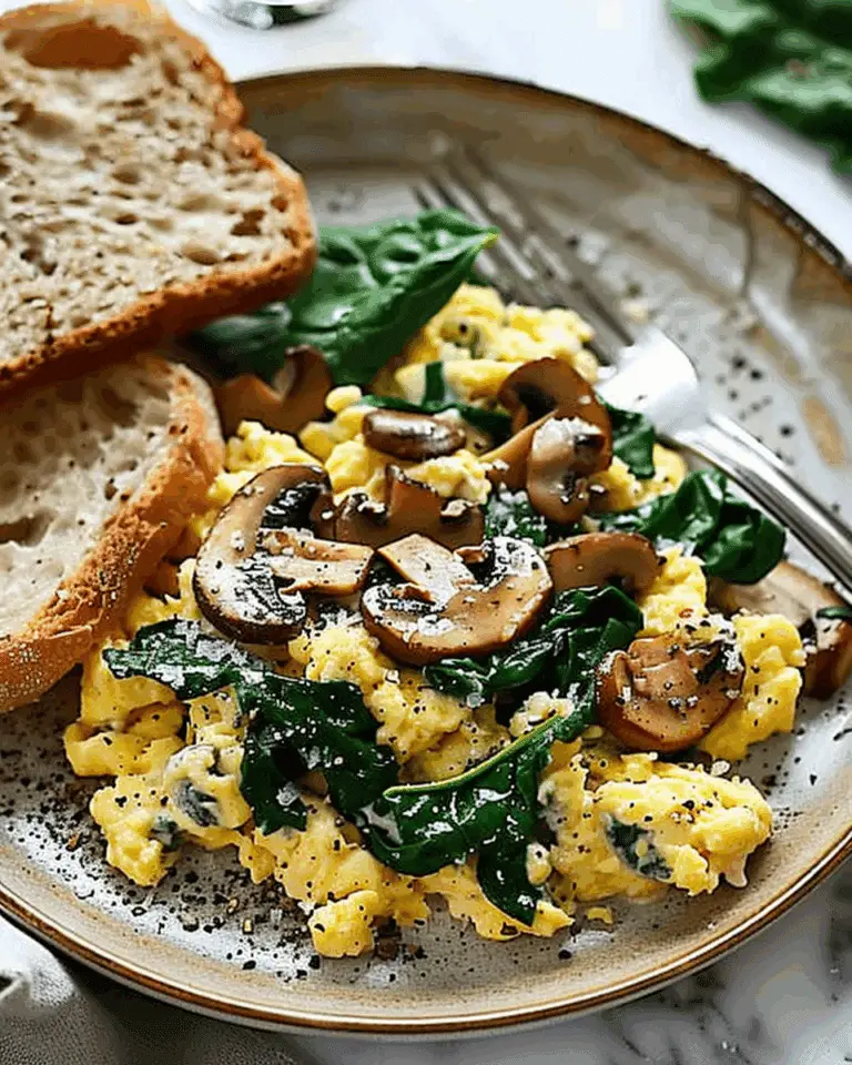 10-Minute Mushroom Spinach Scrambled Eggs (High-Protein)