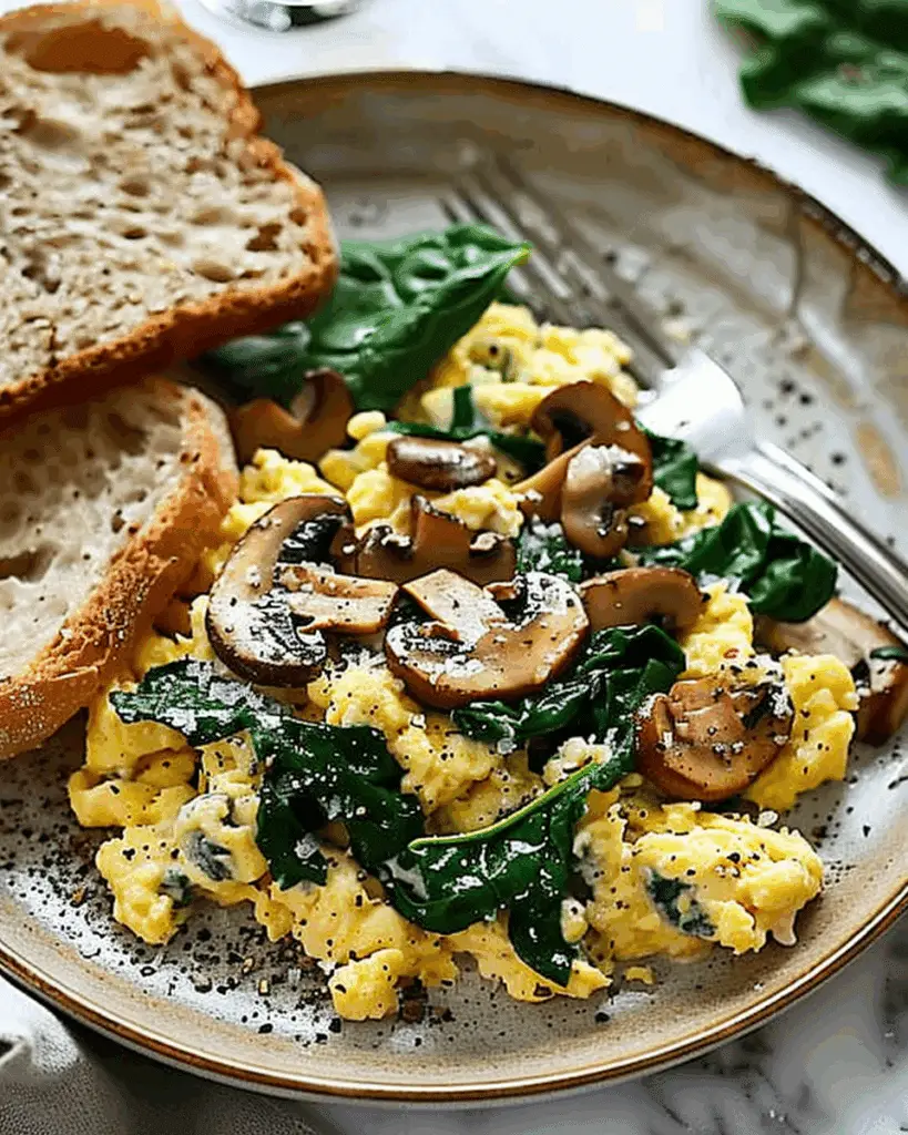 10-Minute Mushroom Spinach Scrambled Eggs (High-Protein)