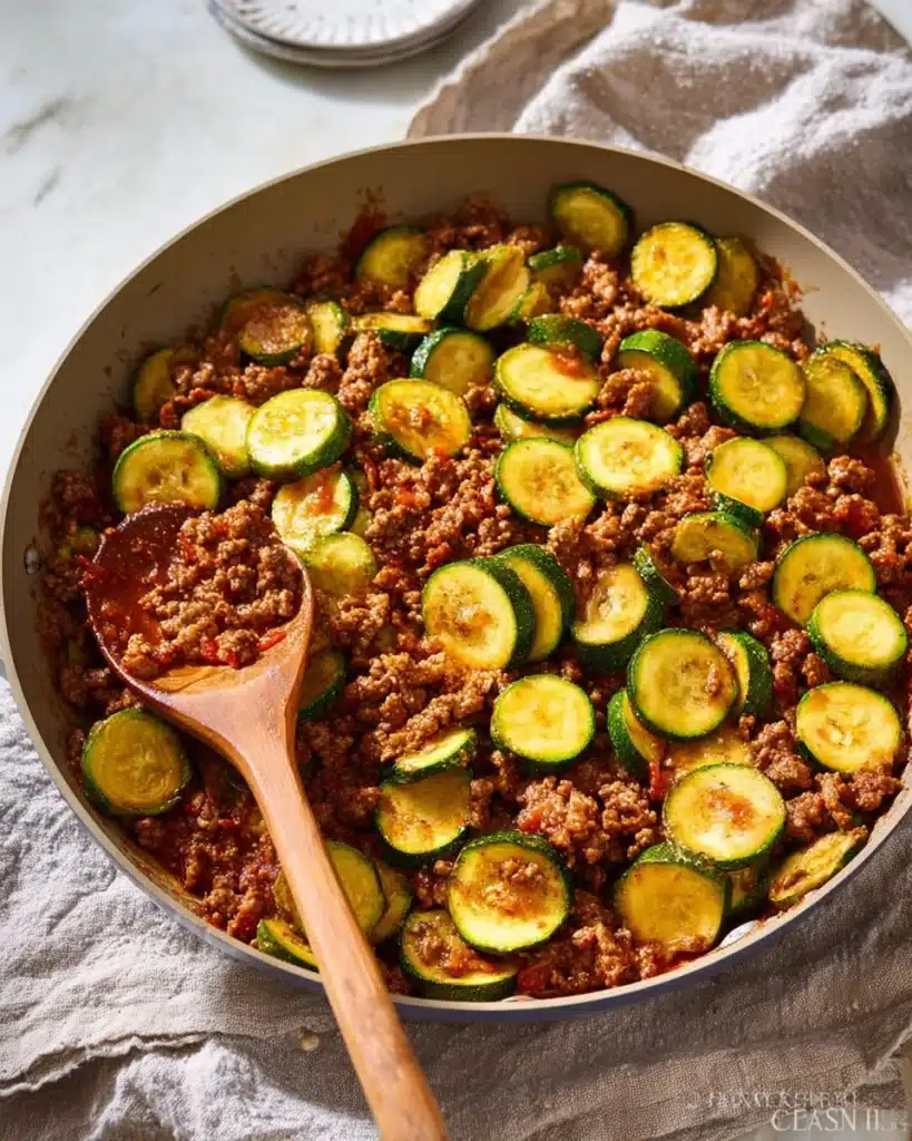 Meaty Zucchini Casserole with Ground Beef Recipe