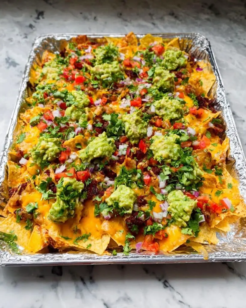 Loaded Cheesy Nachos with Ground Beef and Fresh Toppings Recipe