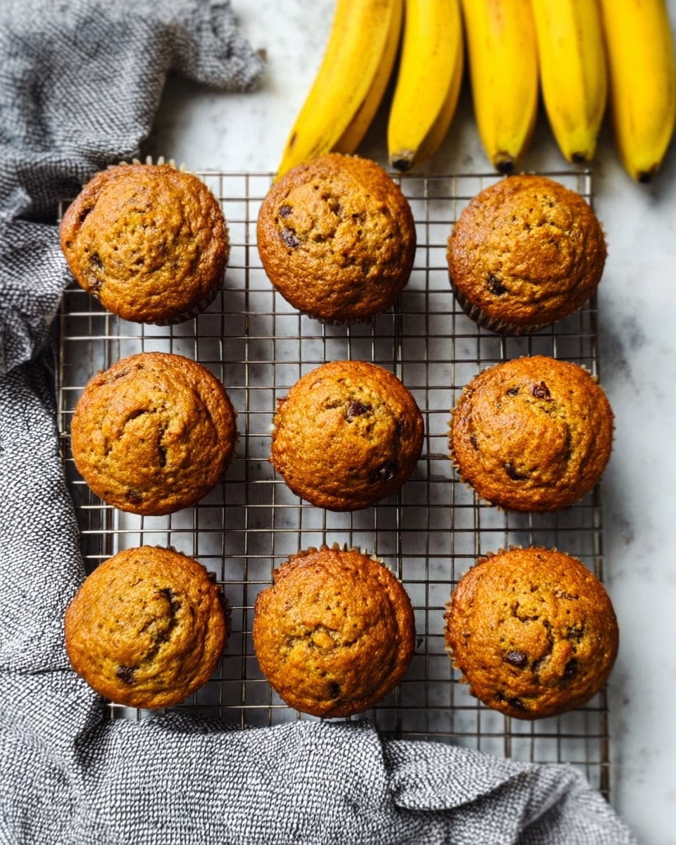 This image shows a close-up of a golden brown muffin topped with scattered dark chocolate chips on the top surface. The muffin has a soft and slightly rough texture with visible small air pockets. It is wrapped in a white paper liner with vertical folds and sits on a silver wire rack. Other similar muffins are slightly visible blurred in the background. The whole scene is on a white marbled texture. Photo taken with an iphone --ar 4:5 --v 7