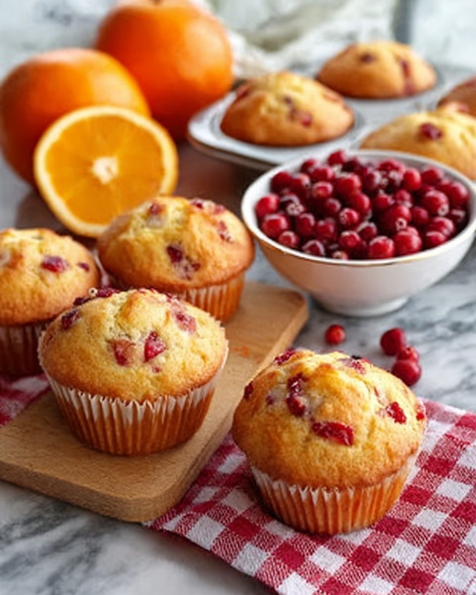 The image shows small tartlets with one visible layer of golden brown pastry forming a cup shape. Inside each pastry cup, there is a shiny, deep red cranberry filling topped with mixed nuts, including almond pieces and other chopped nuts, in light and medium brown shades. The tartlets are placed on a white marbled surface, scattered with whole fresh red cranberries. A grey and white cloth is partially visible in the upper left corner. The photo looks bright and clear, with a soft focus on the tartlets in the foreground photo taken with an iphone --ar 4:5 --v 7