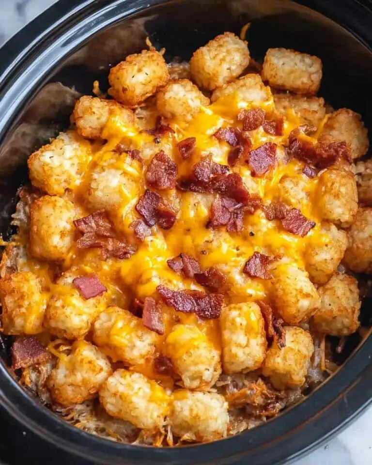Crockpot Chicken, Beef & Ranch Tater Tot Casserole Recipe