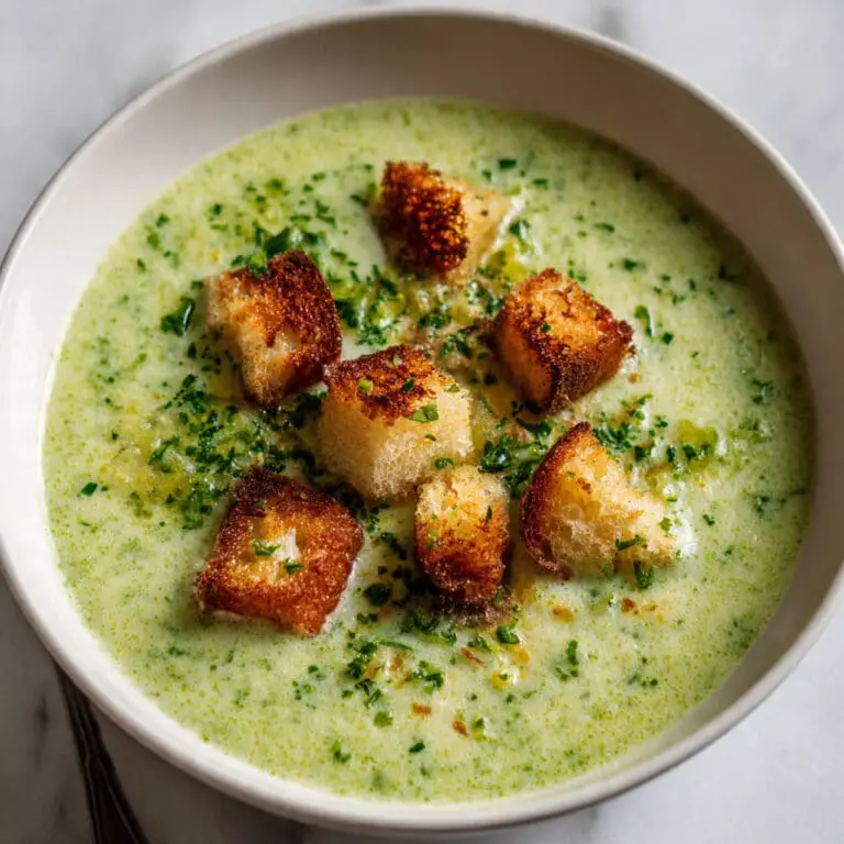 Creamy Broccoli Soup with Garlic Croutons Recipe