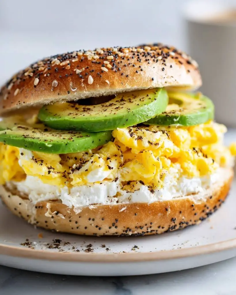 Bagel Cottage Cheese Egg and Avocado Breakfast Sandwich Recipe