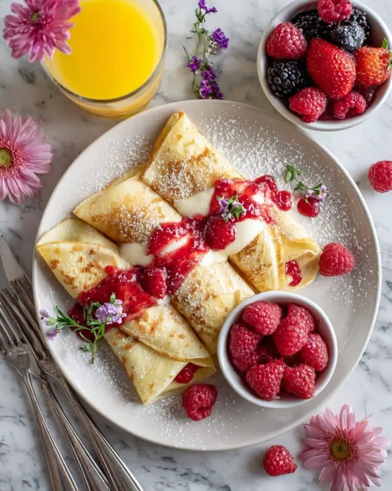 Lemon Ricotta Cheese Stuffed French Toast Crepes with Vanilla Stewed Strawberries Recipe