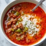 Hearty Pepper Soup with Ground Meat, Rice, and Tomatoes Recipe