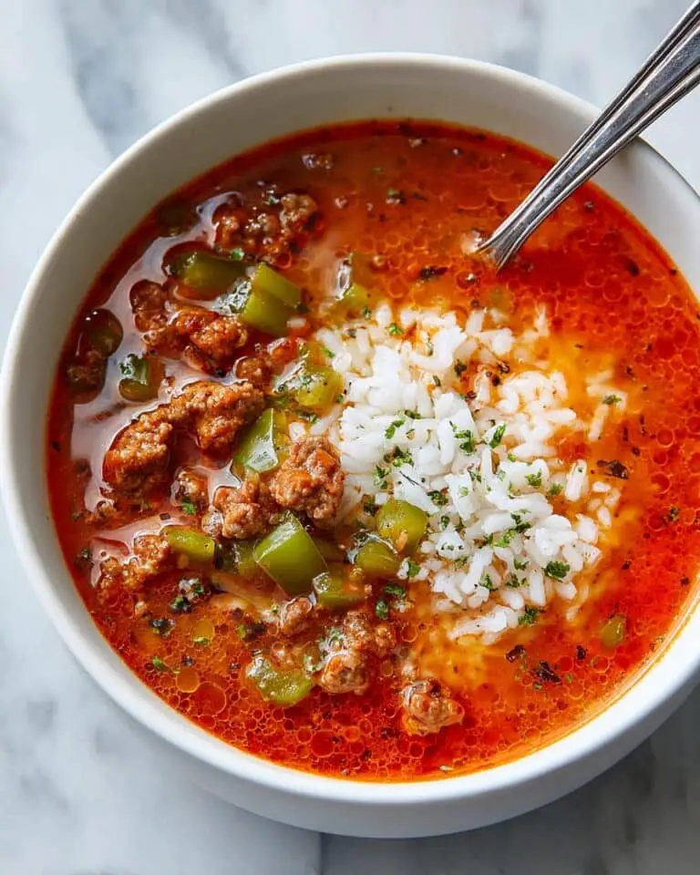 Hearty Pepper Soup with Ground Meat, Rice, and Tomatoes Recipe