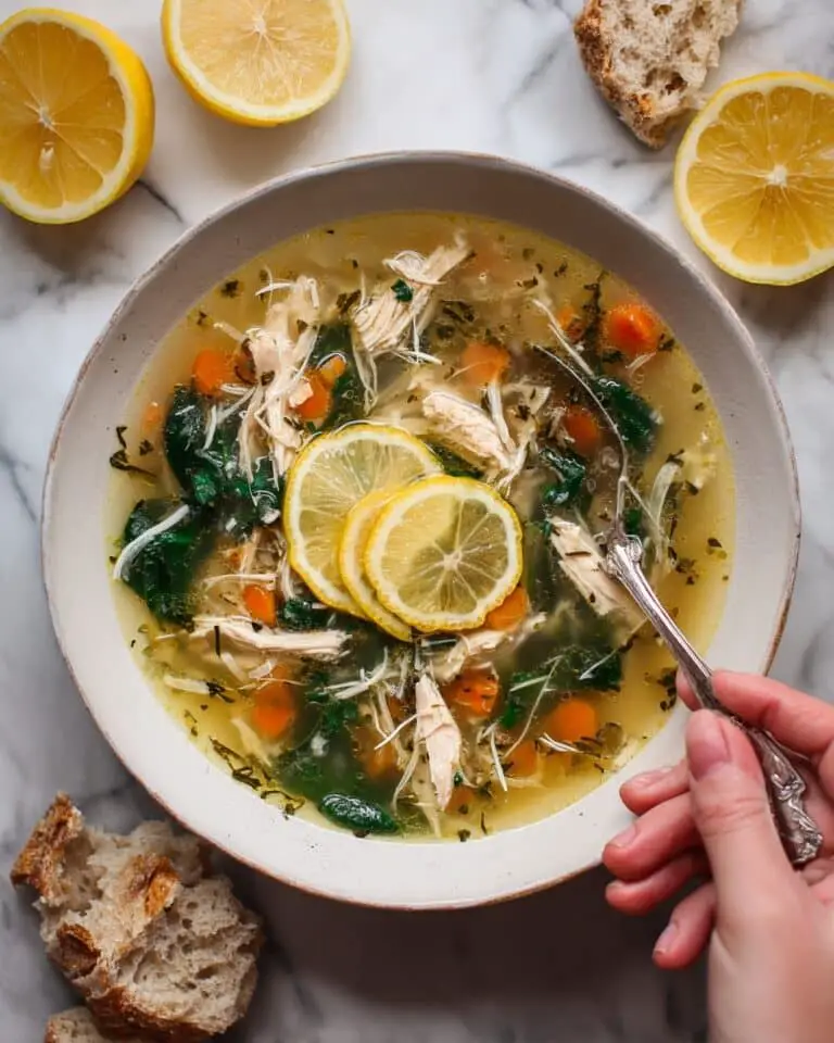 Refreshing Lemon Chicken Orzo Soup with Spinach and Veggies Recipe