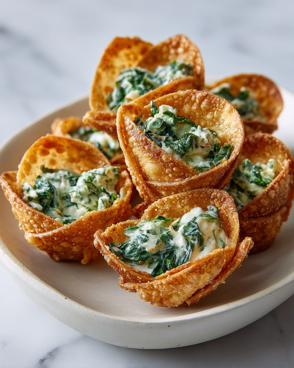 The image shows several crispy taco shells arranged on a white ceramic plate, placed on a white marbled surface. The taco shells have a golden-brown, crunchy texture and are filled with a creamy mixture that appears white with green spinach pieces, spread evenly inside each shell. The shells have a slightly curled shape, stacked casually but clearly showing the filling inside. The focus highlights the contrast between the golden taco shells and the creamy, green-filled center. photo taken with an iphone --ar 4:5 --v 7