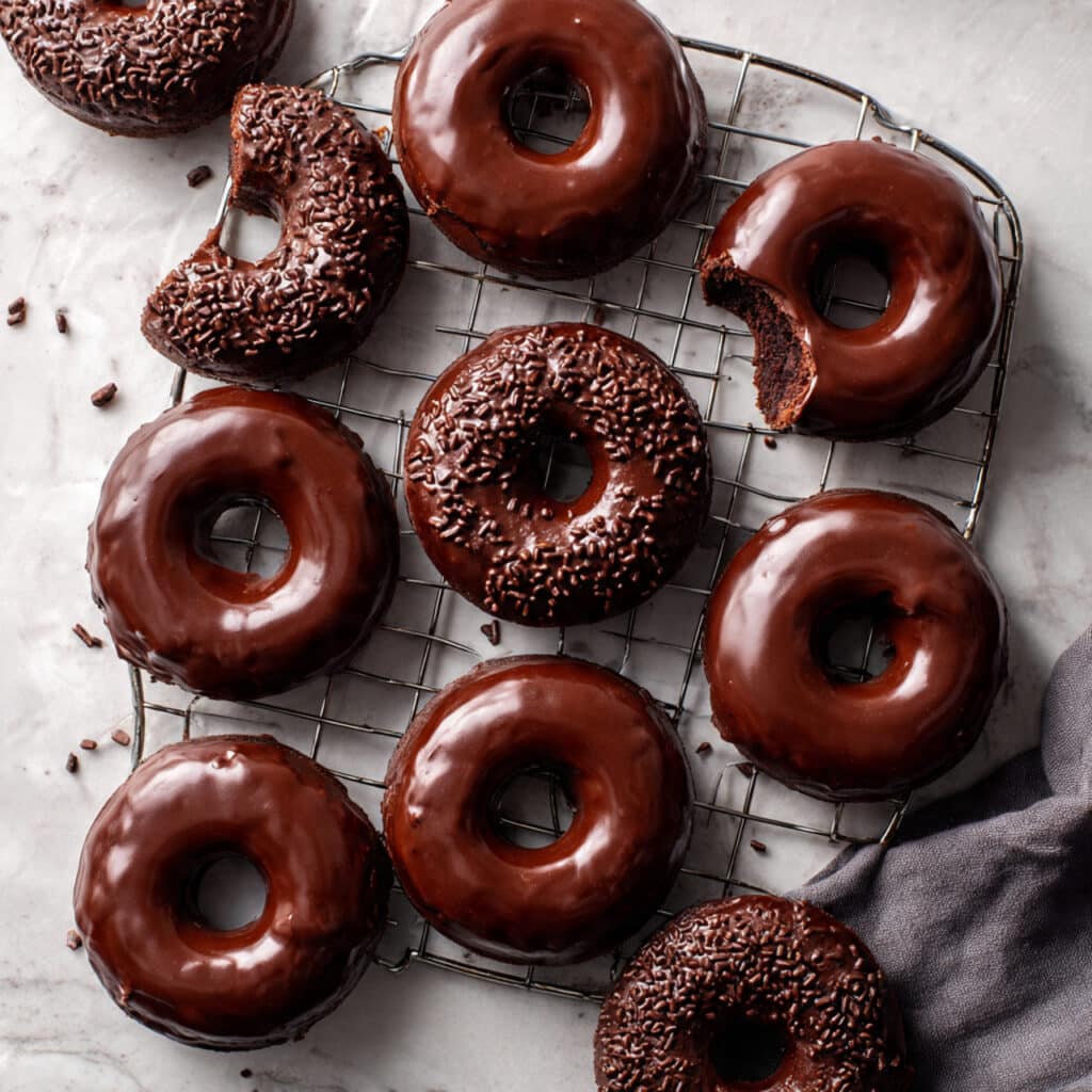Chocolate Covered Baked Donuts with Rich Chocolate Glaze Recipe