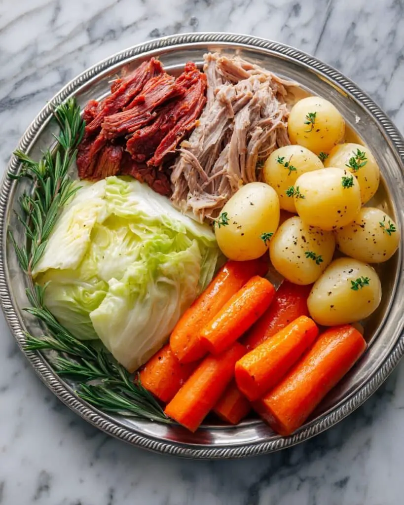 New England Boiled Dinner with Corned Beef, Cabbage, and Vegetables Recipe