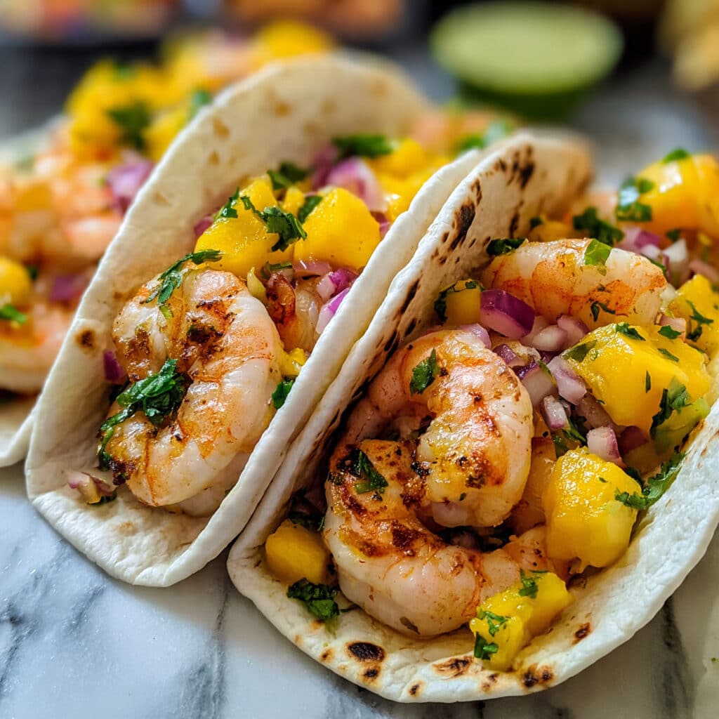 Grilled Shrimp Tacos with Lime Crema and Cabbage Slaw Recipe