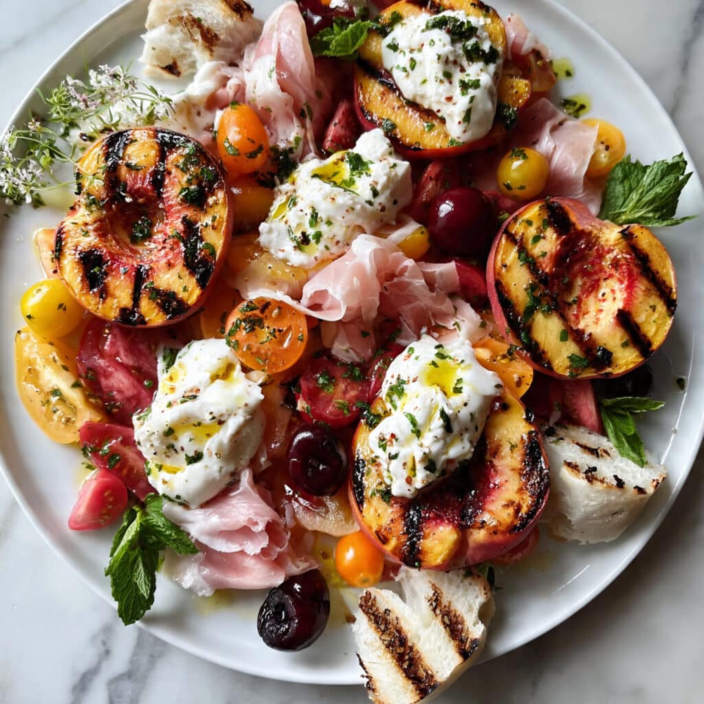 Grilled Peach Salad with Goat Cheese, Nuts, and Balsamic Vinaigrette Recipe