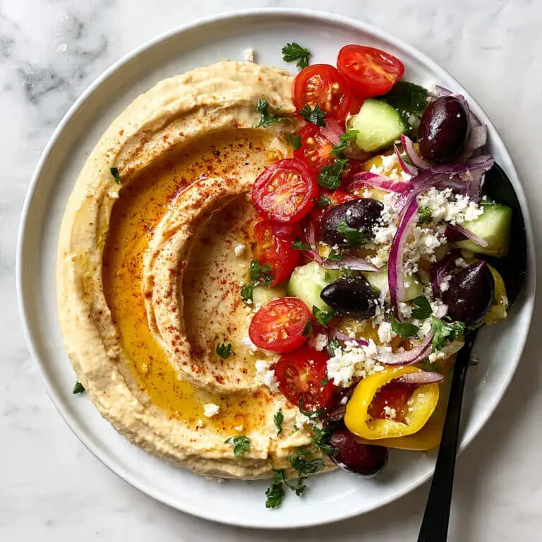Mediterranean Hummus Platter with Fresh Vegetables, Feta, and Warm Pita Recipe