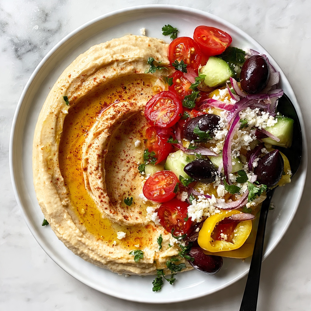 Mediterranean Hummus Platter with Fresh Vegetables, Feta, and Warm Pita Recipe