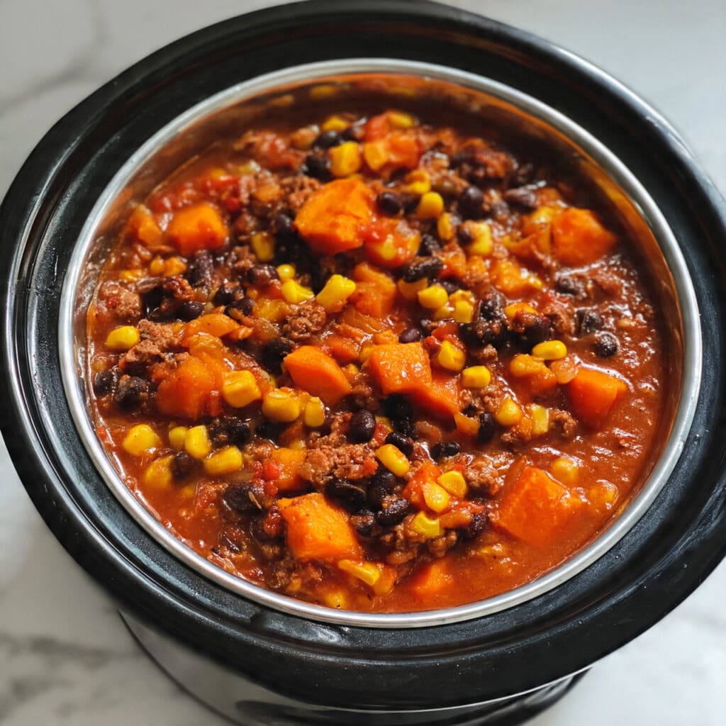 Sweet Potato Chili with Ground Beef and Cheddar Recipe
