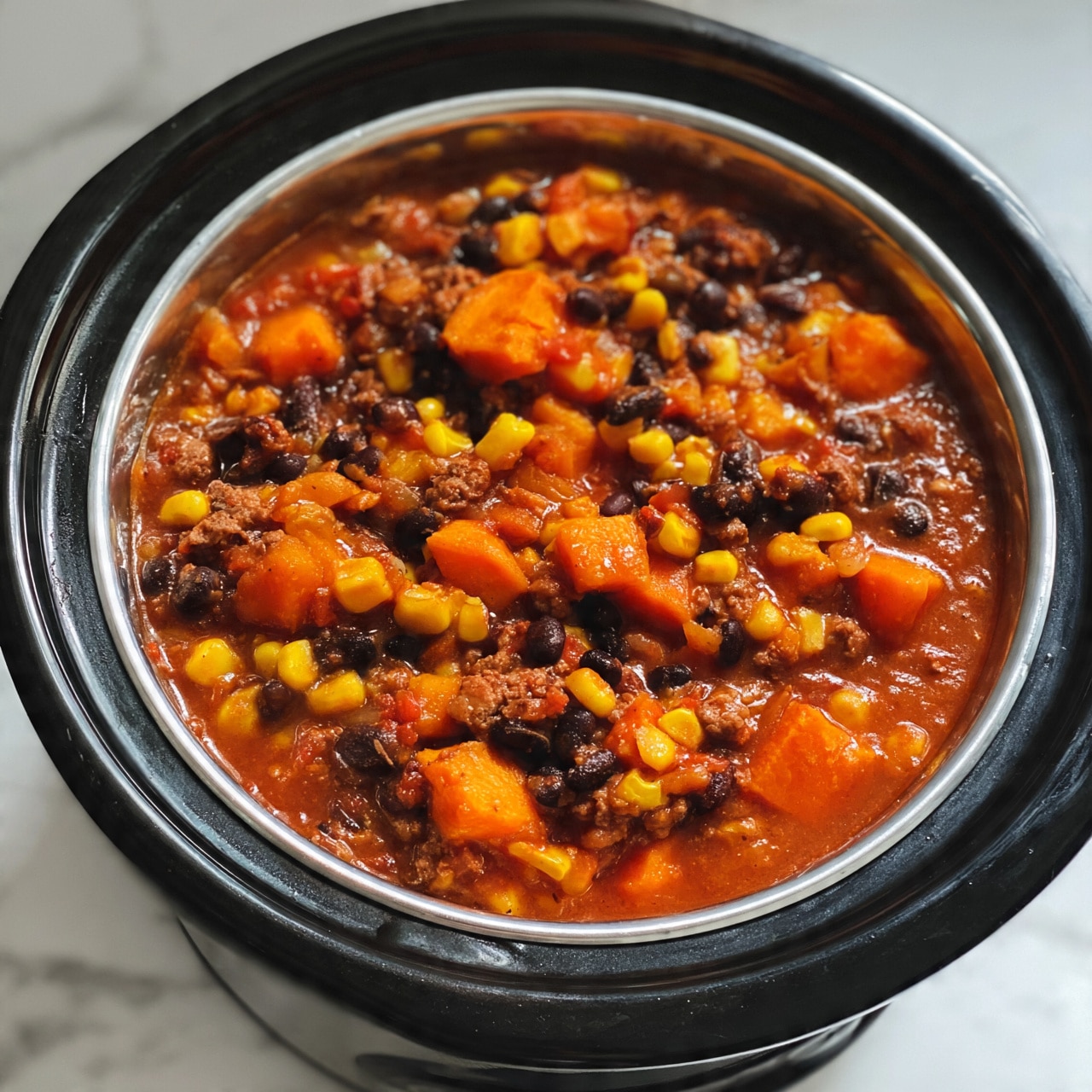 Sweet Potato Chili with Ground Beef and Cheddar Recipe