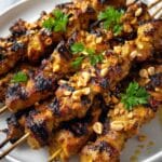Grilled Steak Satay Skewers with Creamy Peanut Curry Sauce Recipe