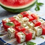 Take-Along Watermelon Skewers with Feta and Mint Pesto Recipe