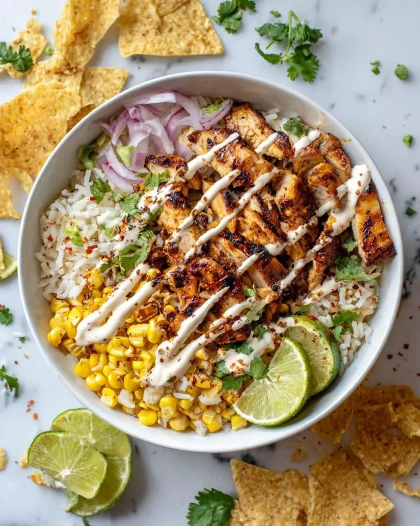 Chicken Corn Rice Bowls with Lime Dressing Recipe