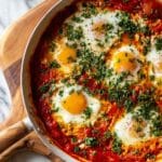 Shakshuka: Middle Eastern Spiced Baked Eggs in Tomato and Bell Pepper Sauce Recipe