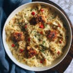 Parmesan Roasted Red Pepper Chicken Bowties in Garlic Cream Recipe