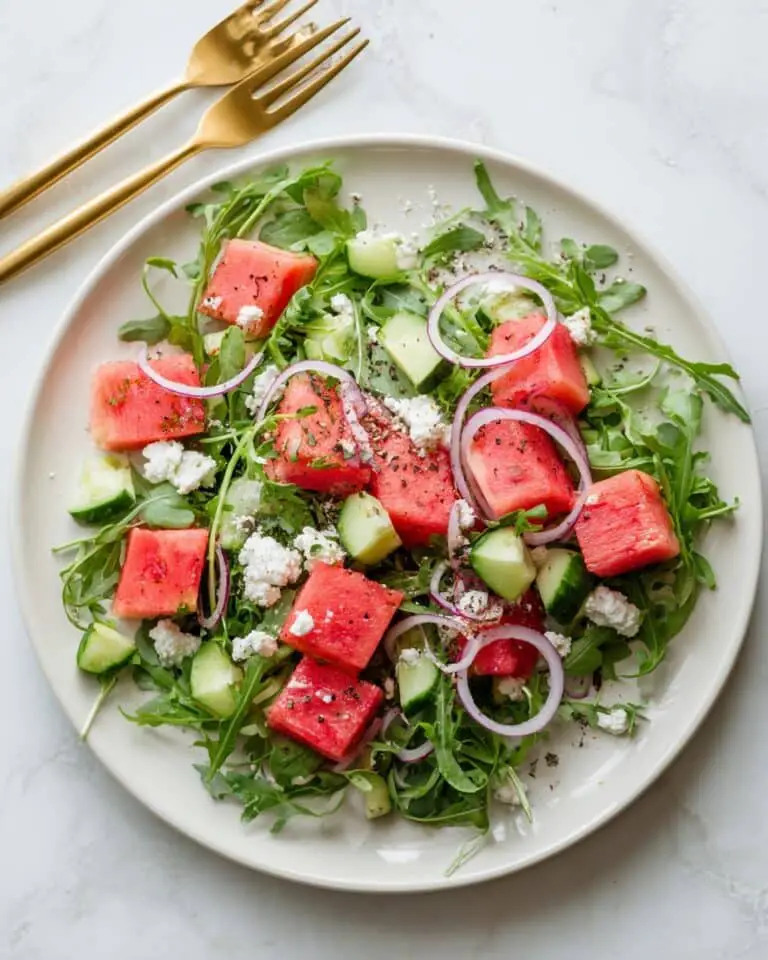 Watermelon Basil Salad with Feta and Lime Dressing Recipe