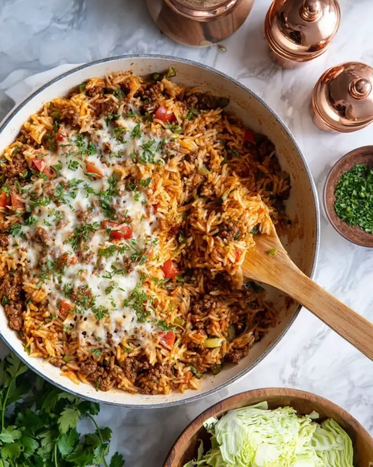 Unstuffed Cabbage Rolls: Hearty One-Pot Comfort Food with Ground Beef, Cabbage, and Tomato Rice Recipe